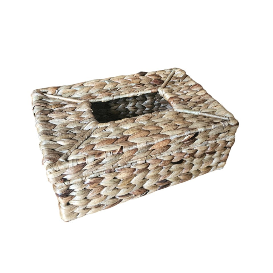 Woven tissue box cover, Handwoven tissue holder, Natural seagrass tissue box, Water hyacinth tissue cover, Rectangular wicker tissue box, Eco-friendly tissue dispenser cover, Decorative tissue box for home, Rustic rattan tissue box holder, Boho tissue box cover, Natural fiber tissue box for bathroom.
