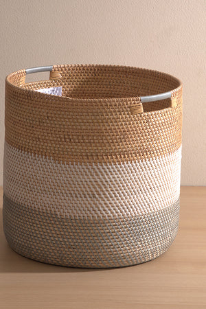 Rattan laundry basket grey white natural