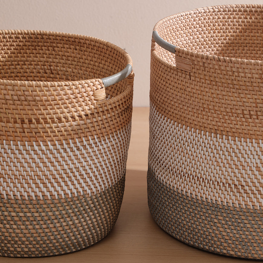 Rattan laundry basket grey white natural