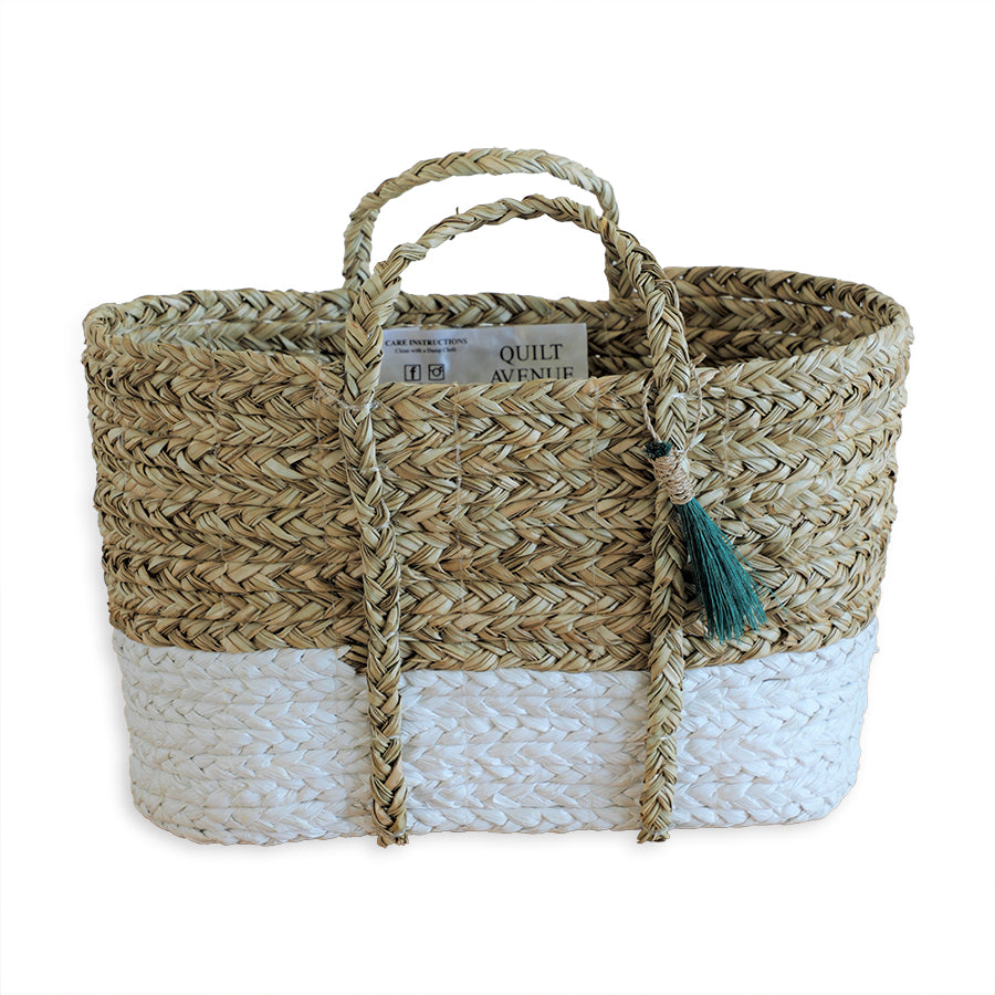 Small woven basket with handles,
Mini storage basket with tassel, 
White dipped seagrass basket, Small basket for keys and accessories, 
Entryway basket for organizing, 
Bathroom counter basket .