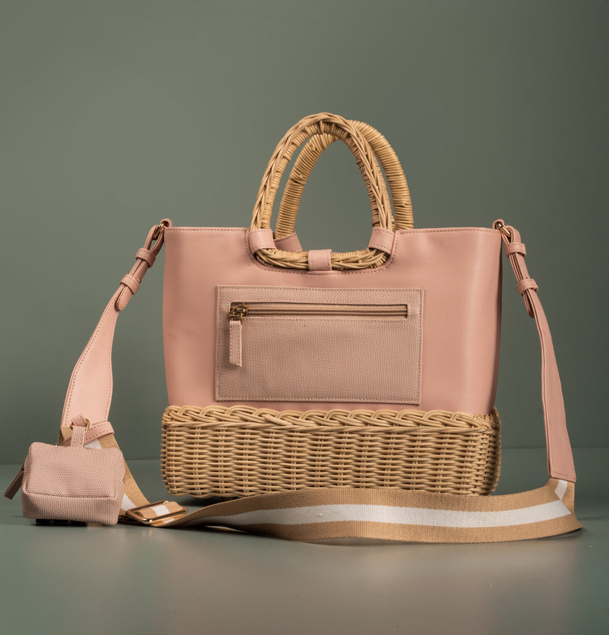 LUCIANA WICKER TOTE- PINK