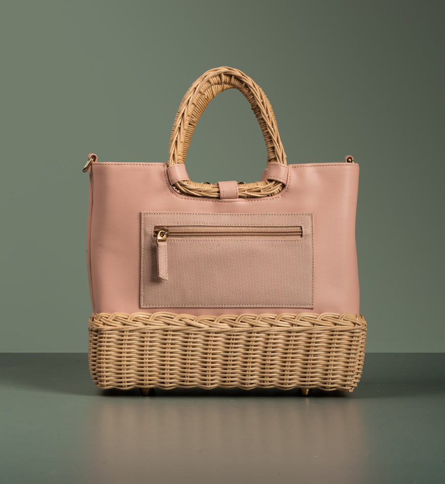 LUCIANA WICKER TOTE- PINK