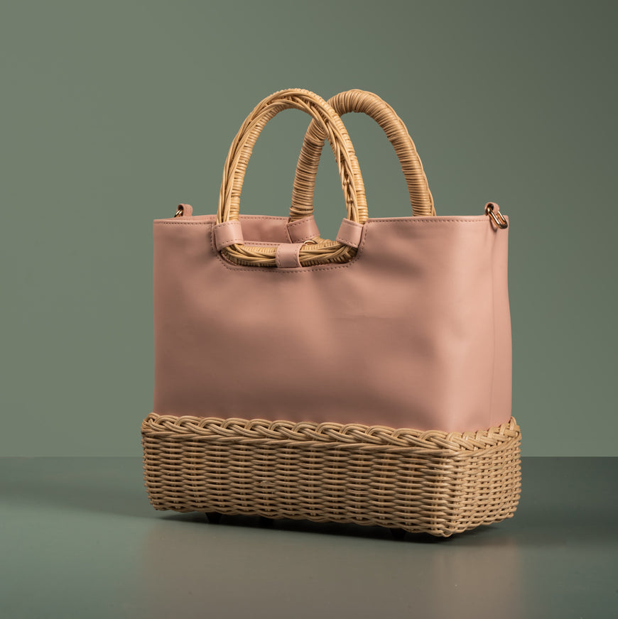 LUCIANA WICKER TOTE- PINK