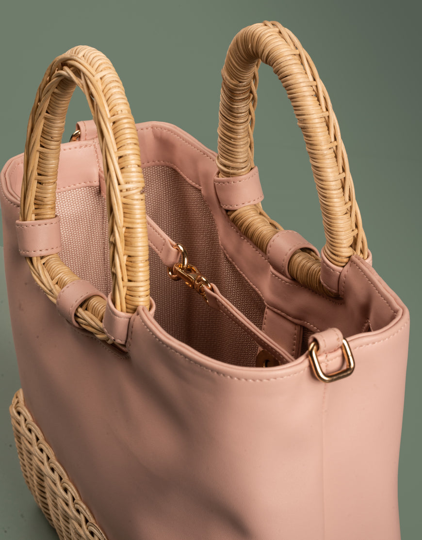 LUCIANA WICKER TOTE- PINK