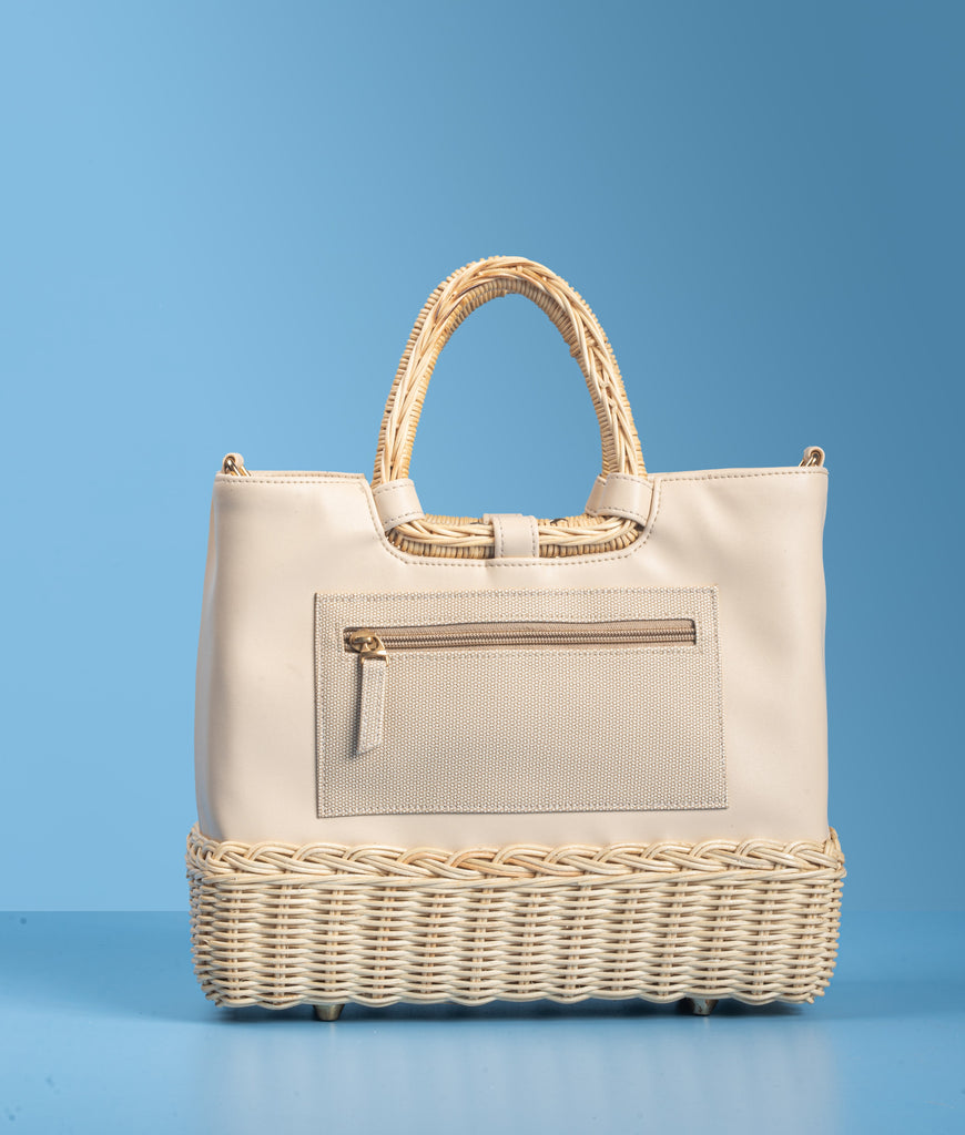 LUCIANA WICKER TOTE - BEIGE