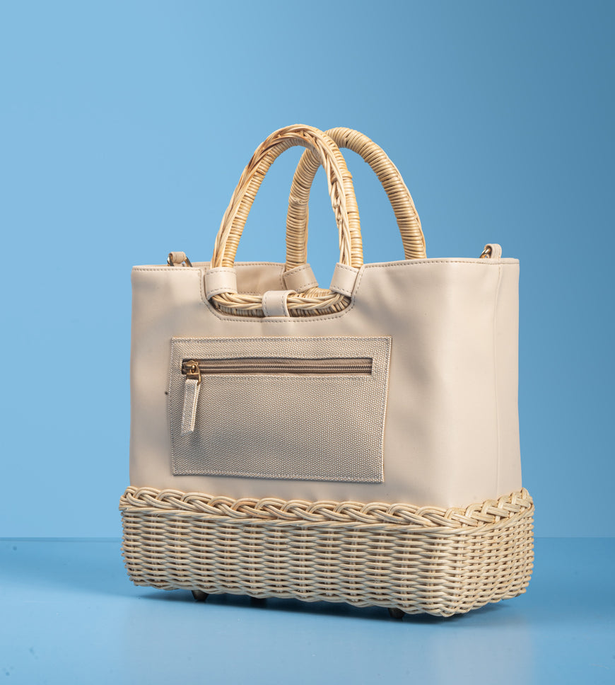 LUCIANA WICKER TOTE - BEIGE