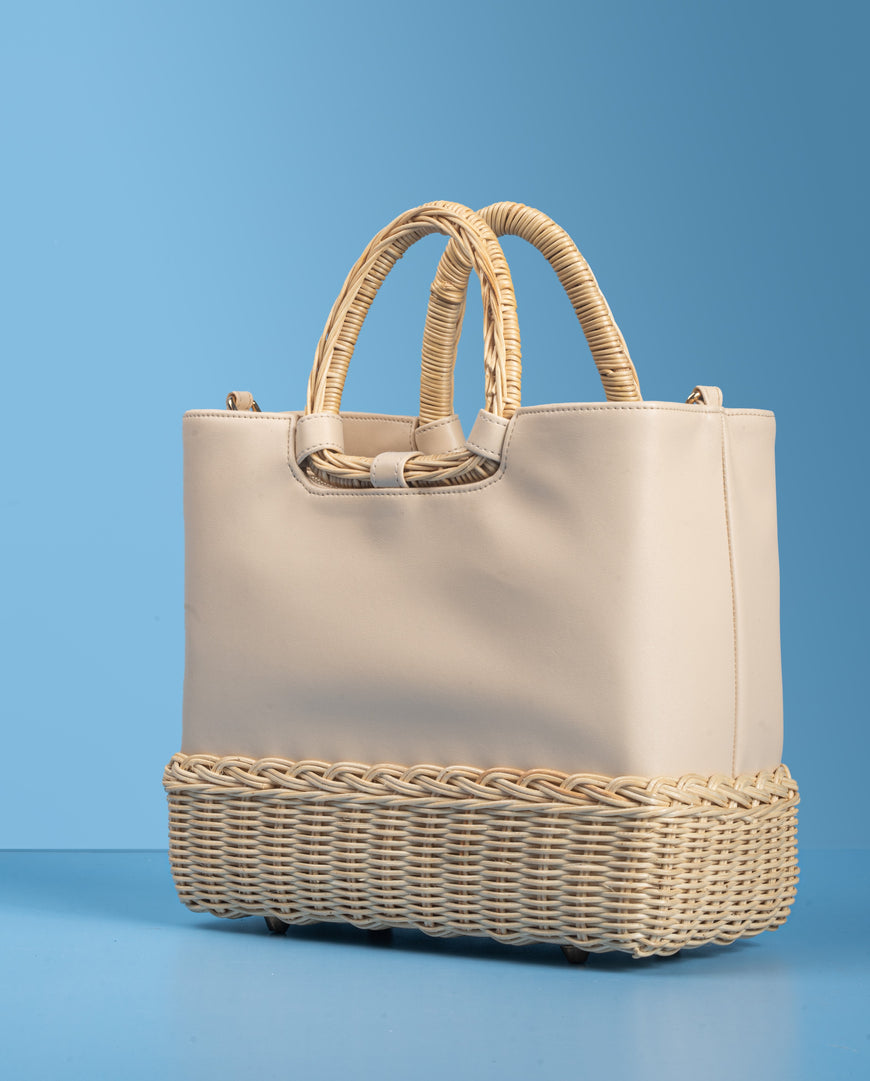 LUCIANA WICKER TOTE - BEIGE