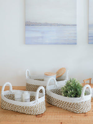 NESTING BASKET OVAL WHITE NATURAL