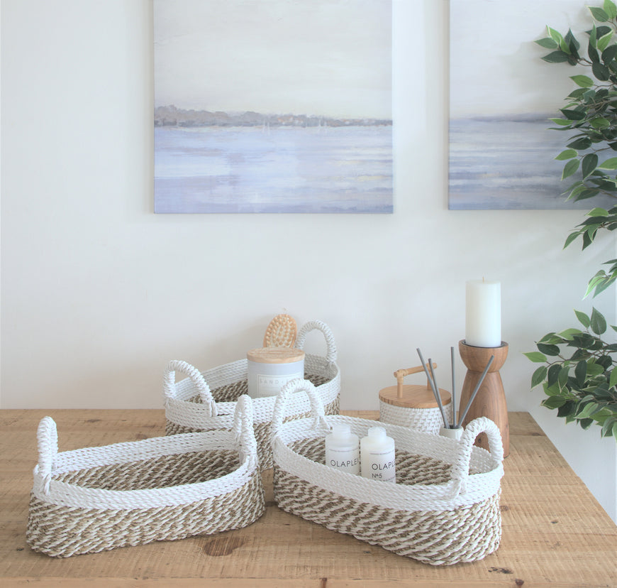 NESTING BASKET OVAL WHITE NATURAL