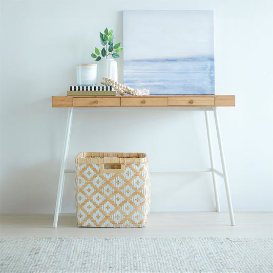 Open square laundry basket natural white