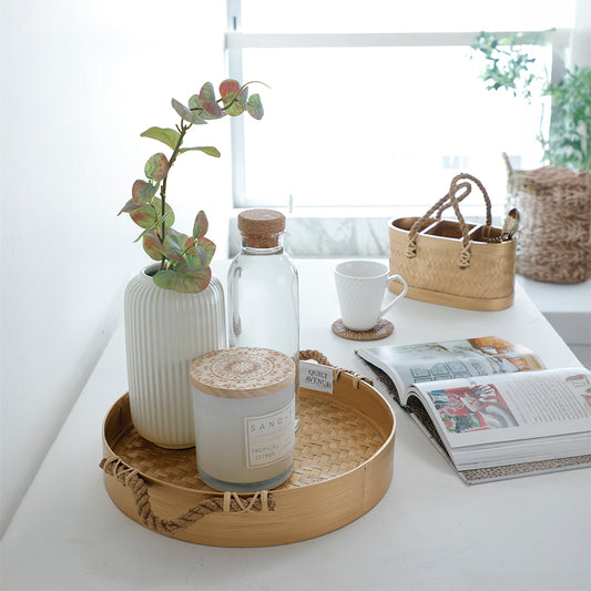 Rope handle tray gold