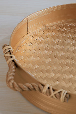 ROPE HANDLE ROUND TRAY GOLD