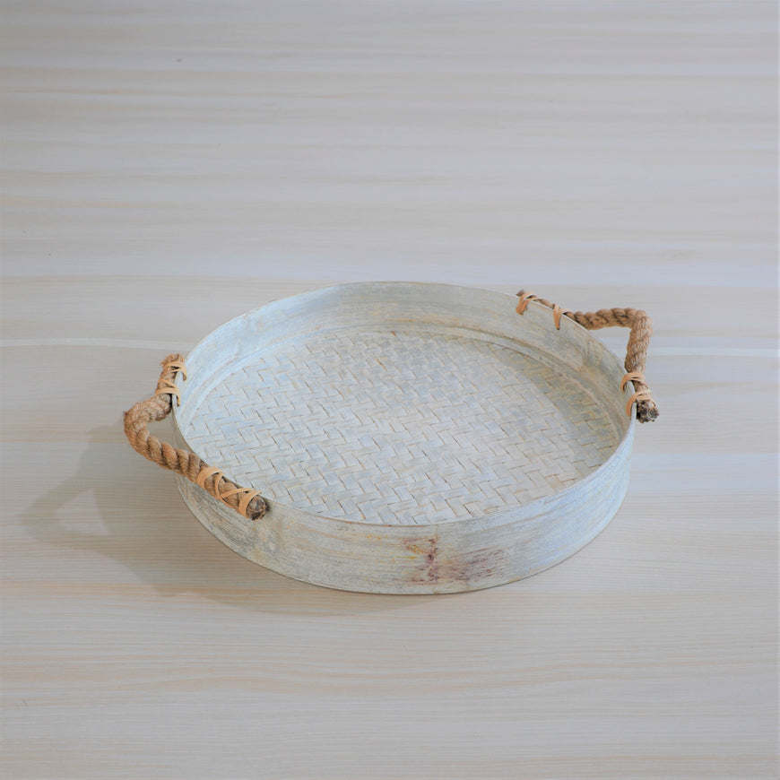 ROPE HANDLE TRAY WHITE SILVER