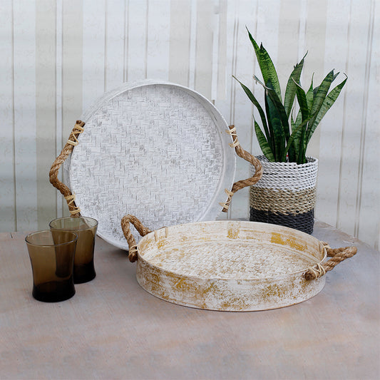 Rope handle tray white gold