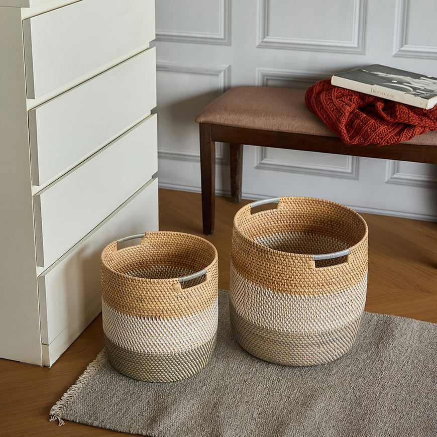 Rattan laundry basket grey white natural