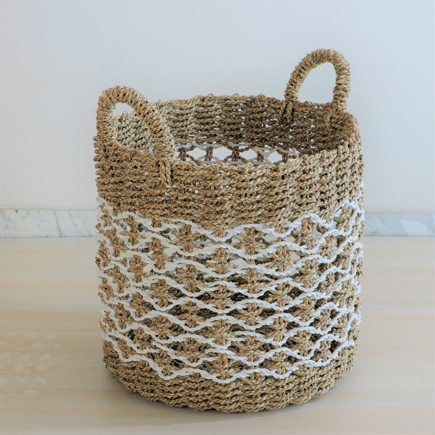 ZIG ZAG WEAVE BASKET NATURAL WHITE