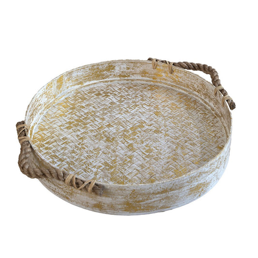 Rope handle tray white gold