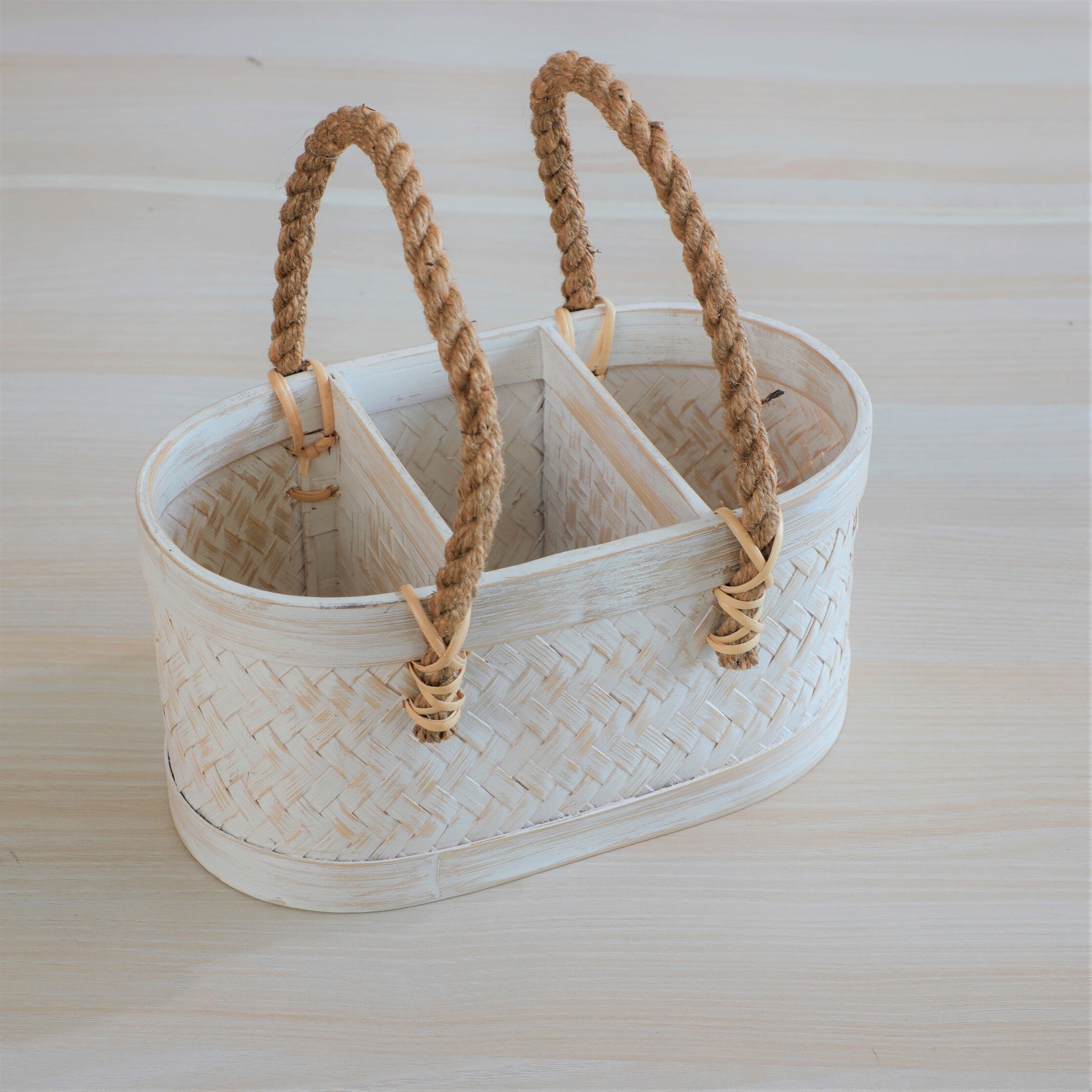 CADDY WITH ROPE HANDLES WHITE WASH