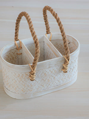 CADDY WITH ROPE HANDLES WHITE WASH