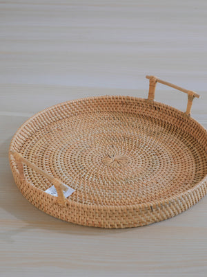 RATTAN TRAY WITH WOODEN HANDLES