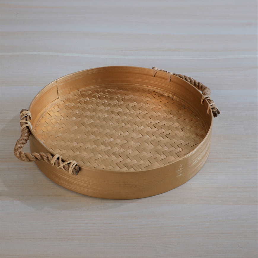 ROPE HANDLE ROUND TRAY GOLD