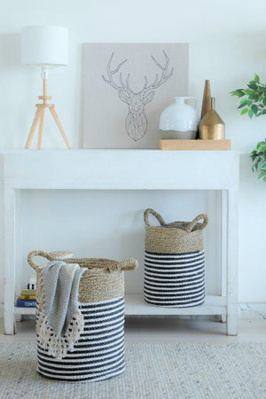 HAMI BLACK WHITE STRIPED BASKET NATURAL