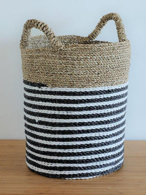 HAMI BLACK WHITE STRIPED BASKET NATURAL