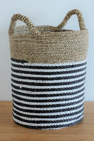 HAMI BLACK WHITE STRIPED BASKET NATURAL