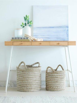 TWISTED WEAVE WHITE BASKET NATURAL
