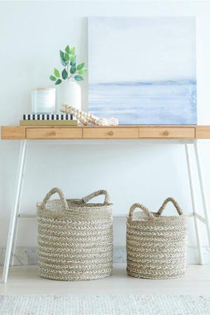 TWISTED WEAVE WHITE BASKET NATURAL